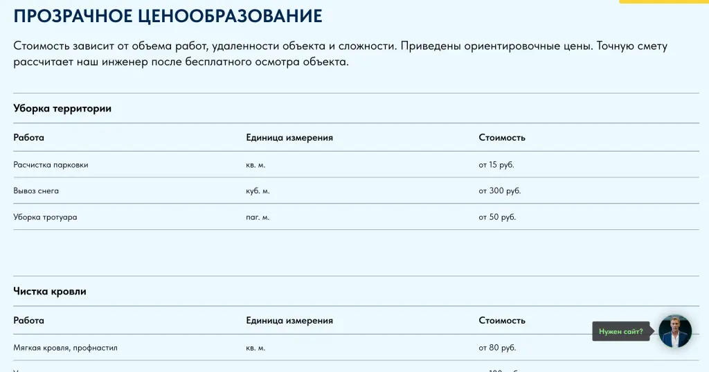 Шаблон сайта на Tilda для компании по уборке снега