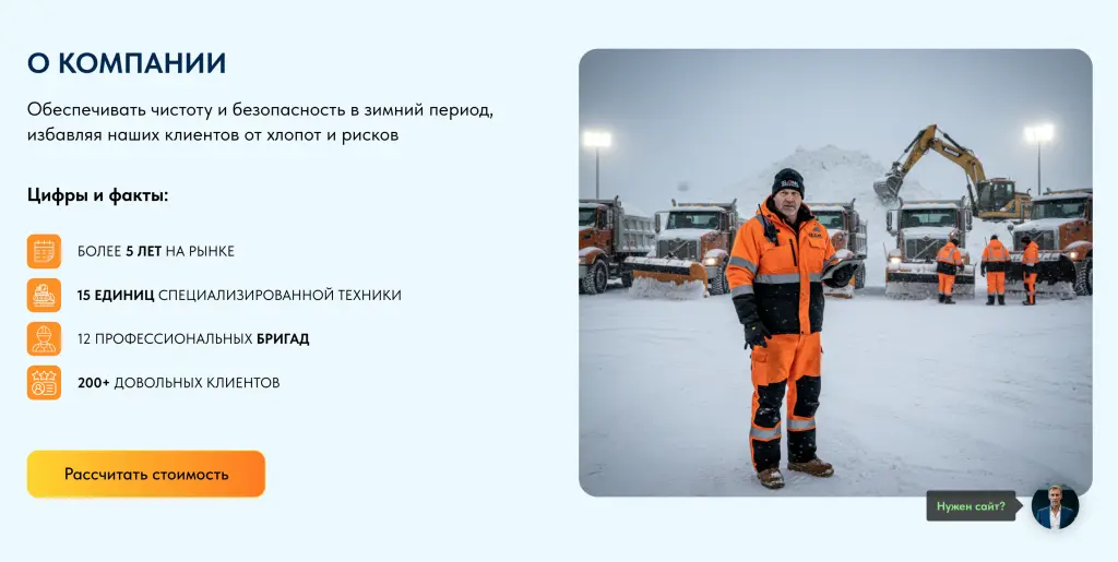Шаблон сайта на Tilda для компании по уборке снега