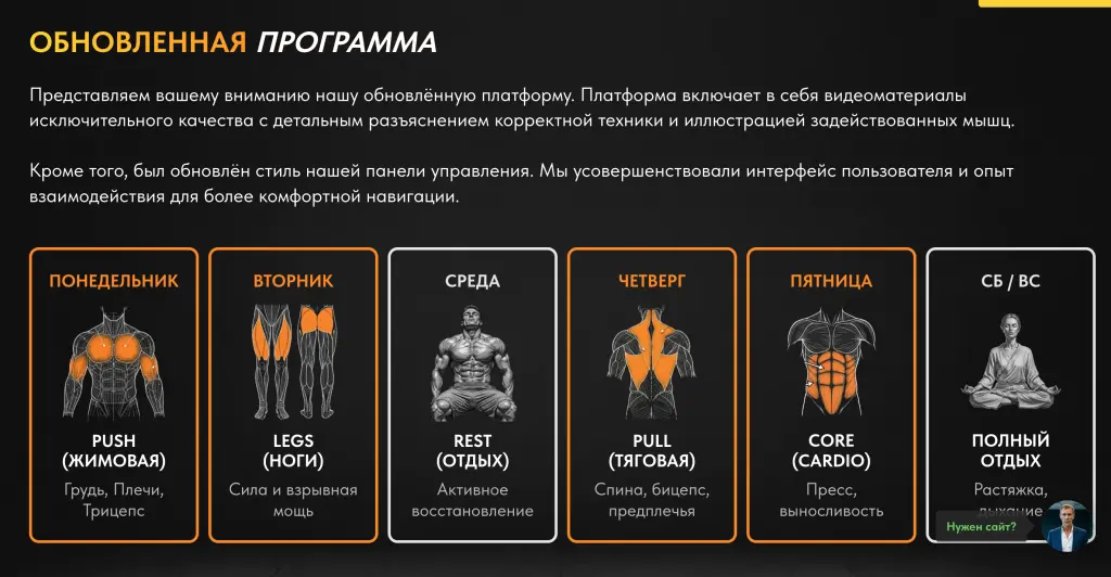 Шаблон сайта для фитнес-тренера и программы тренировок